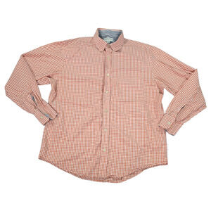 Banana Republic Men LG 16-16.5 Orange Plaid Long Sleeve Cotton Top Everyday Dad